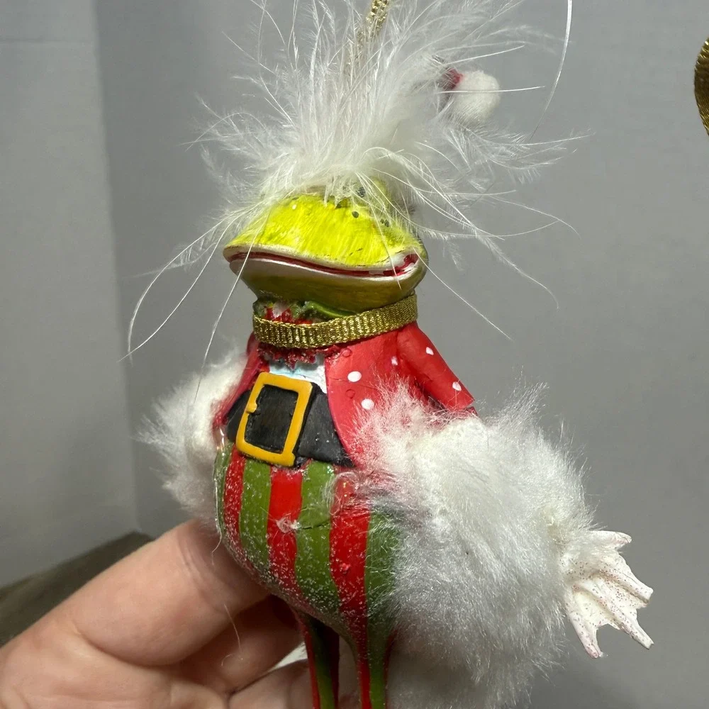 Dept 56 Fancy Frog Ornament Christmas  Whimsical  Striped krinkles BROKEN finger